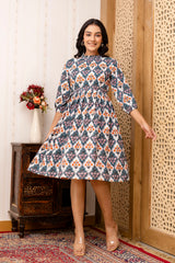 Floral Printed Fit & Flare Knee-Length Ethnic Dresses