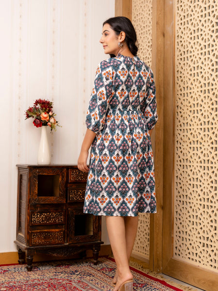 Floral Printed Fit & Flare Knee-Length Ethnic Dresses