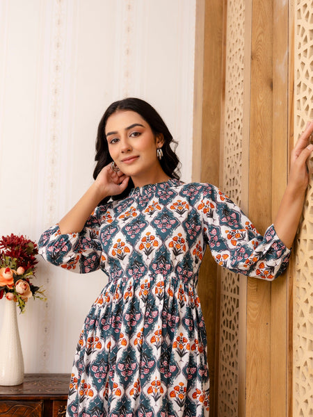 Floral Printed Fit & Flare Knee-Length Ethnic Dresses
