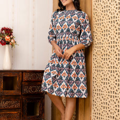 Floral Printed Fit & Flare Knee-Length Ethnic Dresses