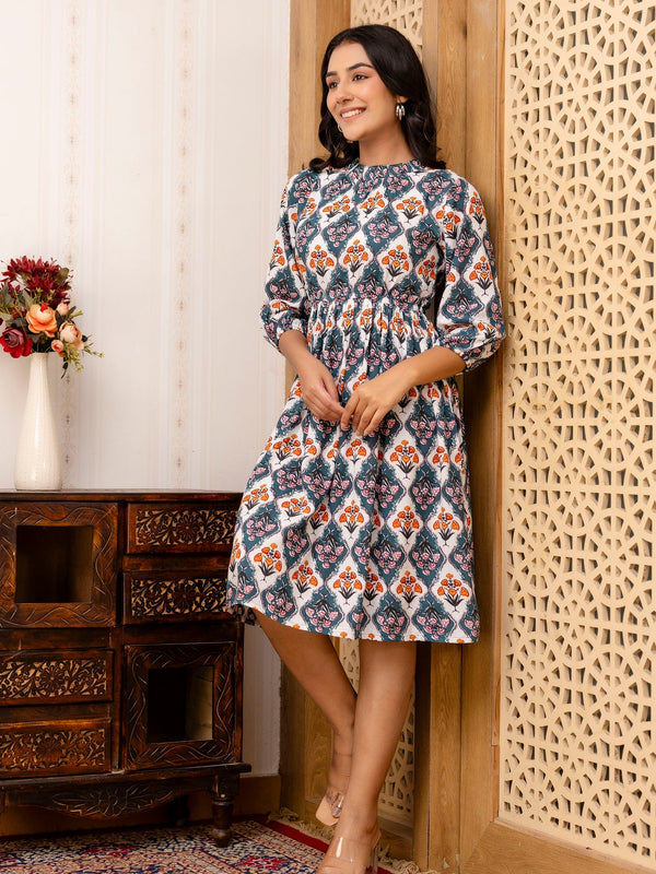 Floral Printed Fit & Flare Knee-Length Ethnic Dresses