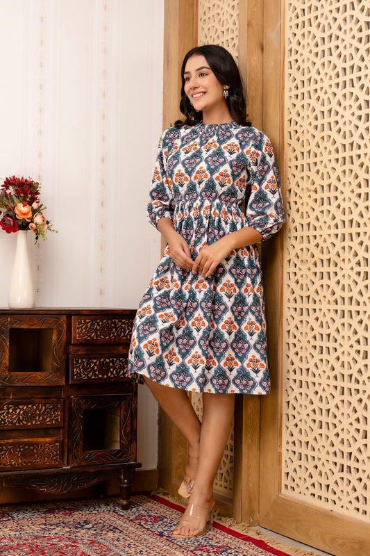 Floral Printed Fit & Flare Knee-Length Ethnic Dresses