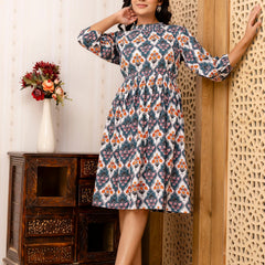 Floral Printed Fit & Flare Knee-Length Ethnic Dresses