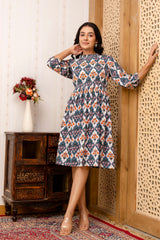 Floral Printed Fit & Flare Knee-Length Ethnic Dresses