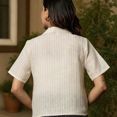 Vertical Striped Shirt Style Crop Top
