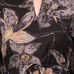 Floral Printed Pure Cotton Fit & Flare Ethnic Dress – Black