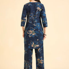 Floral Printed Pure Cotton Co-Ord Set with Palazzo – Blue