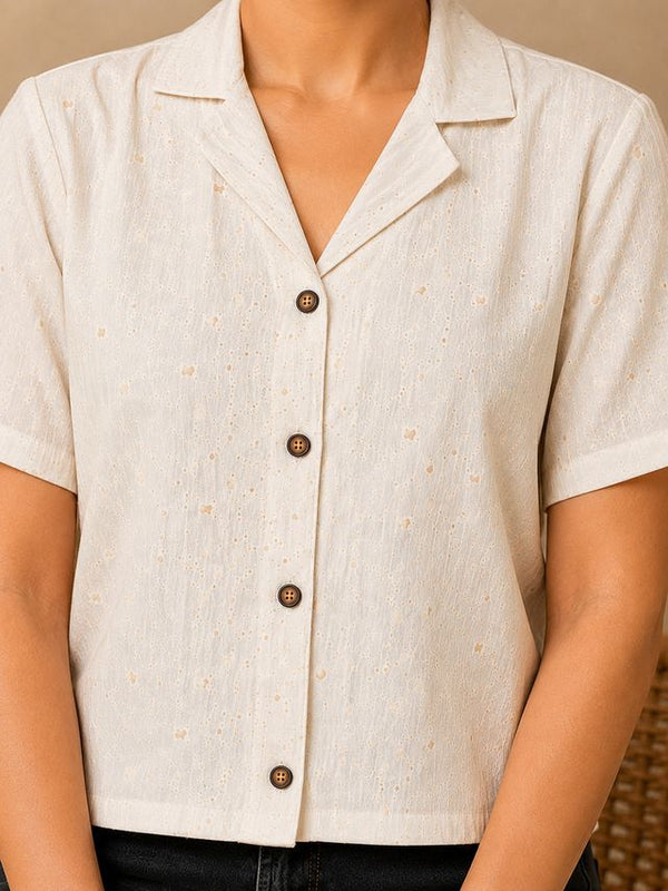 Printed Cotton Shirt Style Crop Top