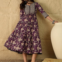Women Floral Print Pure Cotton Fit and Flare Dress