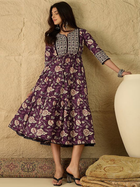 Women Floral Print Pure Cotton Fit and Flare Dress