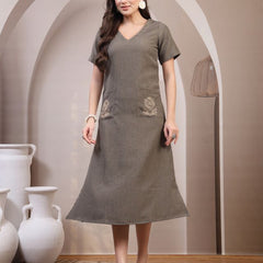 Embroidered Jacquard A-Line Midi Dress