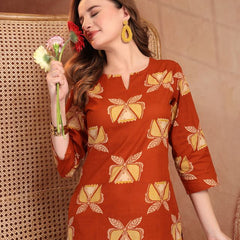Geometric Printed Pure Cotton Co-Ord Set - Rust