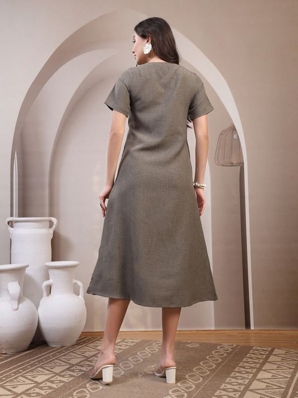 Embroidered Jacquard A-Line Midi Dress