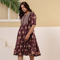 Floral Printed V-Neck Pure Cotton Fit & Flare Dress