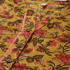 Mustard Floral Print Mandarin Collar Pure Cotton Top