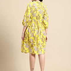 Black Floral Print Puff Sleeve Fit & Flare Dress