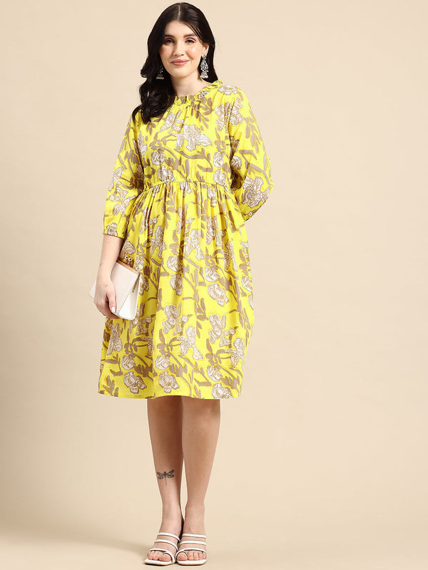 Black Floral Print Puff Sleeve Fit & Flare Dress