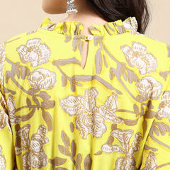 Black Floral Print Puff Sleeve Fit & Flare Dress