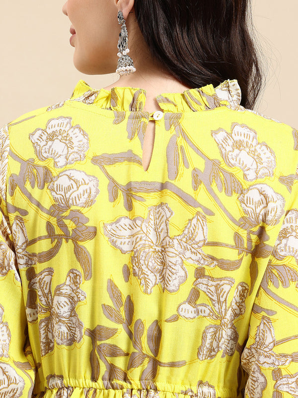 Black Floral Print Puff Sleeve Fit & Flare Dress
