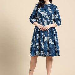 Blue floral print empire dress