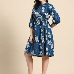 Blue floral print empire dress