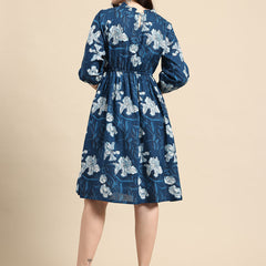 Blue floral print empire dress