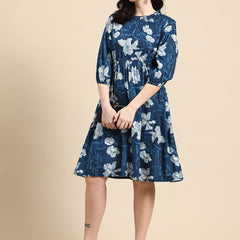 Blue floral print empire dress