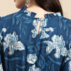Blue floral print empire dress