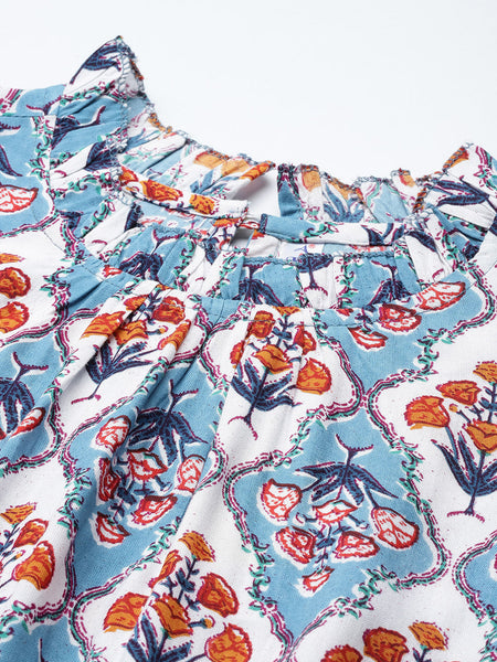 Blue and orange Print Dress
