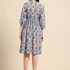Blue and orange Print Dress