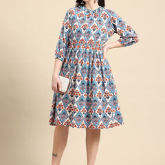Blue and orange Print Dress
