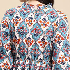 Blue and orange Print Dress