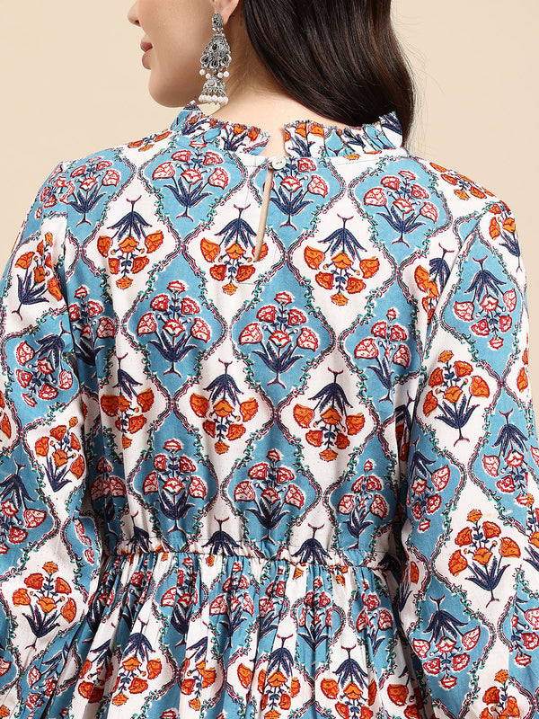 Blue and orange Print Dress