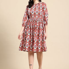 Red and white Printed Dress