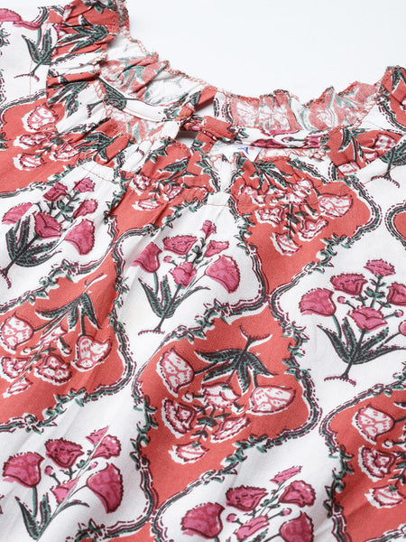 Red and white Printed Dress