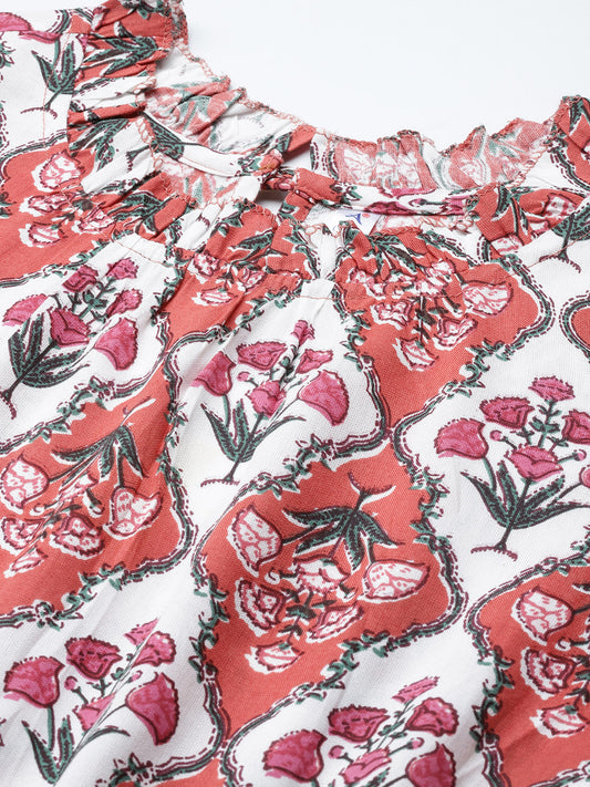 Red and white Printed Dress