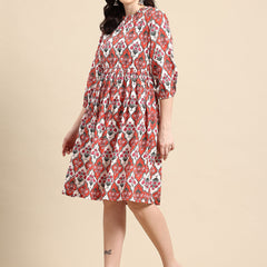 Red and white Printed Dress