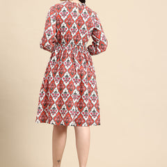 Red and white Printed Dress