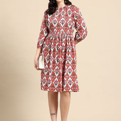Red and white Printed Dress