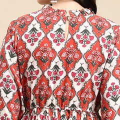 Red and white Printed Dress