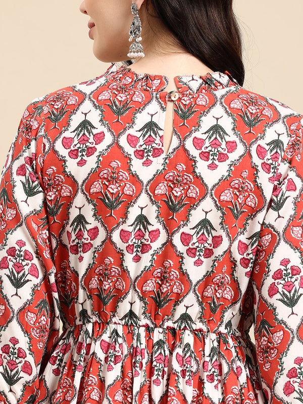 Red and white Printed Dress