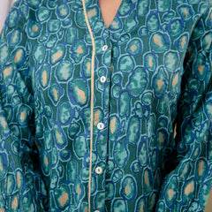 Blue Floral Print Mandarin Collar Shirt Style Top