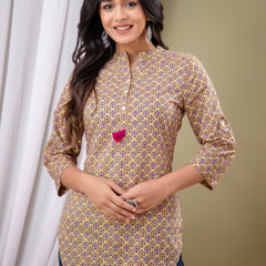 Casual Floral High Neck Cotton Top