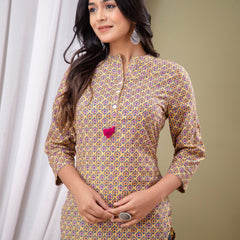 Casual Floral High Neck Cotton Top