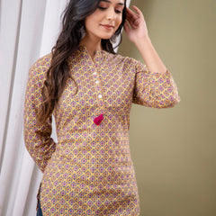 Casual Floral High Neck Cotton Top