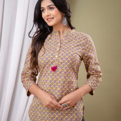 Casual Floral High Neck Cotton Top