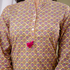 Casual Floral High Neck Cotton Top