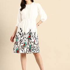 Floral Printed Gathered or Pleated Fit & Flare Dress