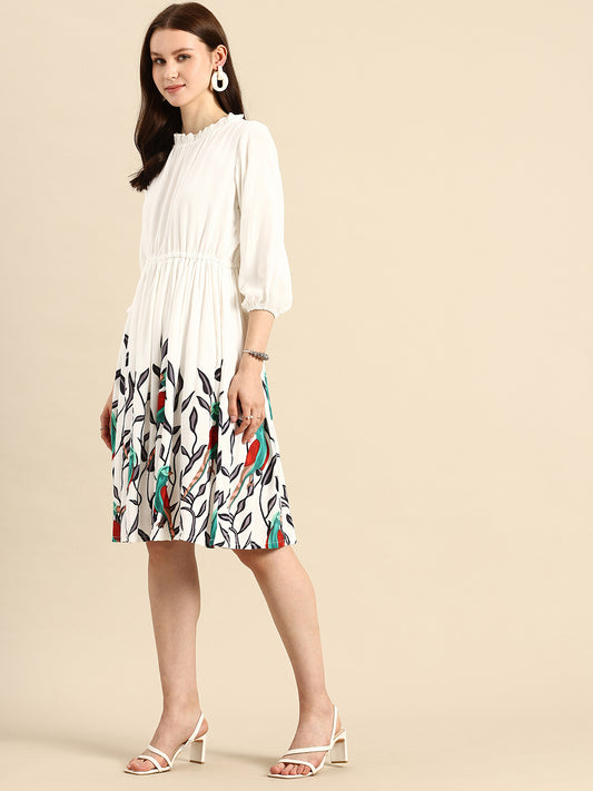 Floral Printed Gathered or Pleated Fit & Flare Dress