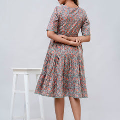 Printed V-Neck Pure Cotton Fit & Flare Dress